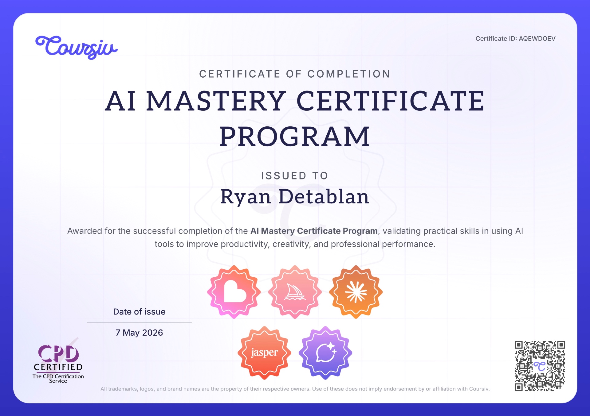AI Mastery Certificate Program certification badge