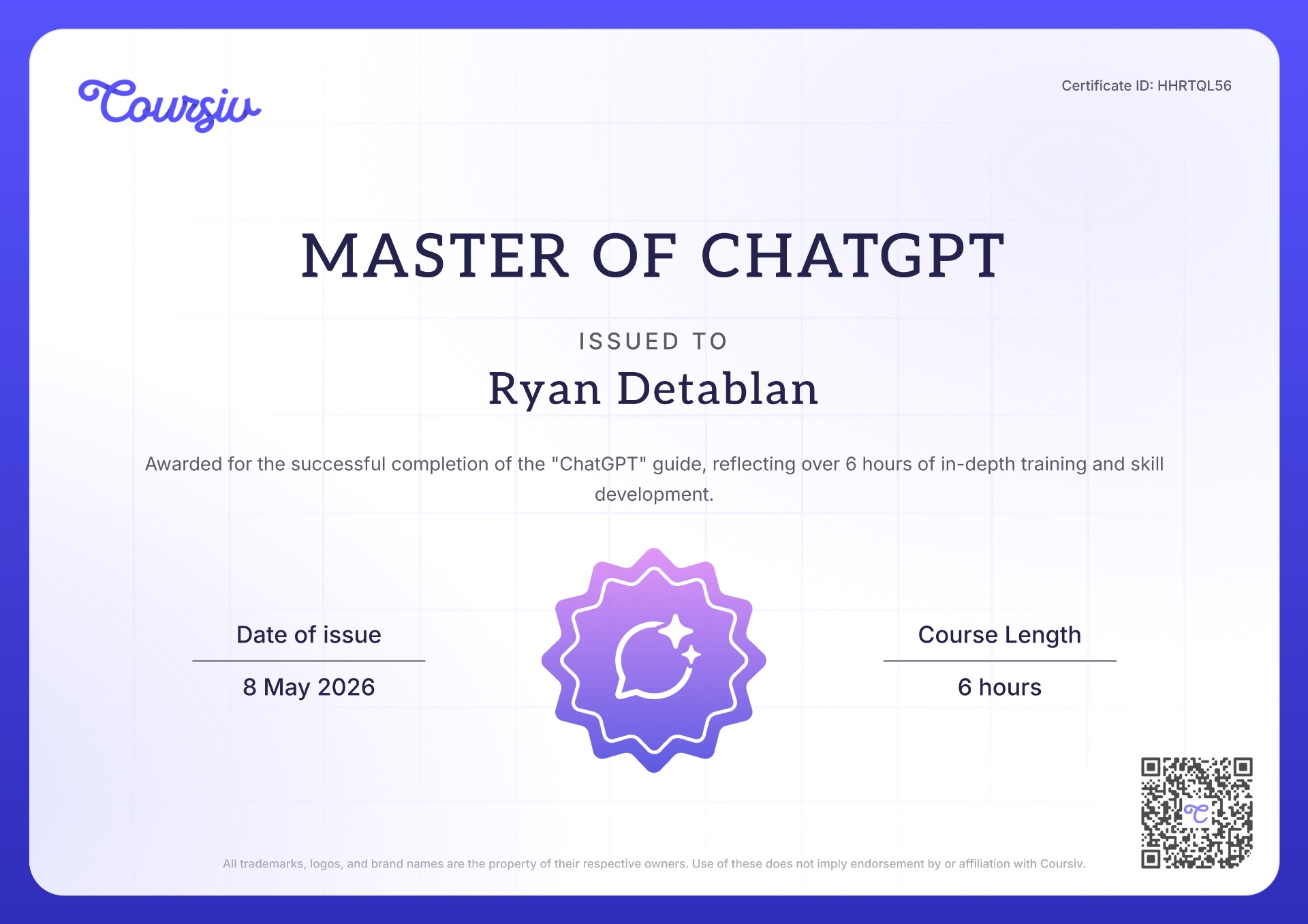 Master of ChatGPT certification badge