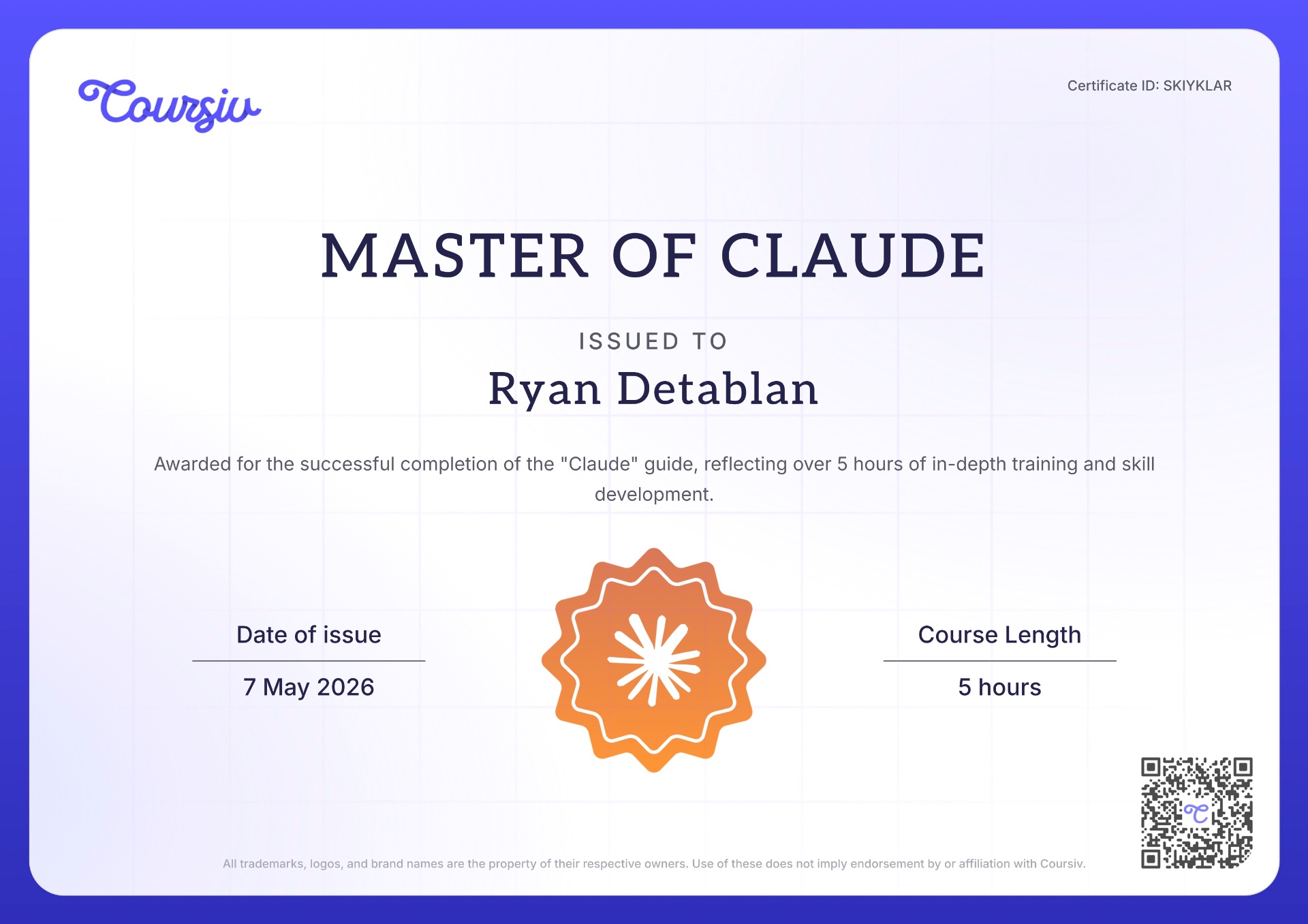 Master of Claude certification badge