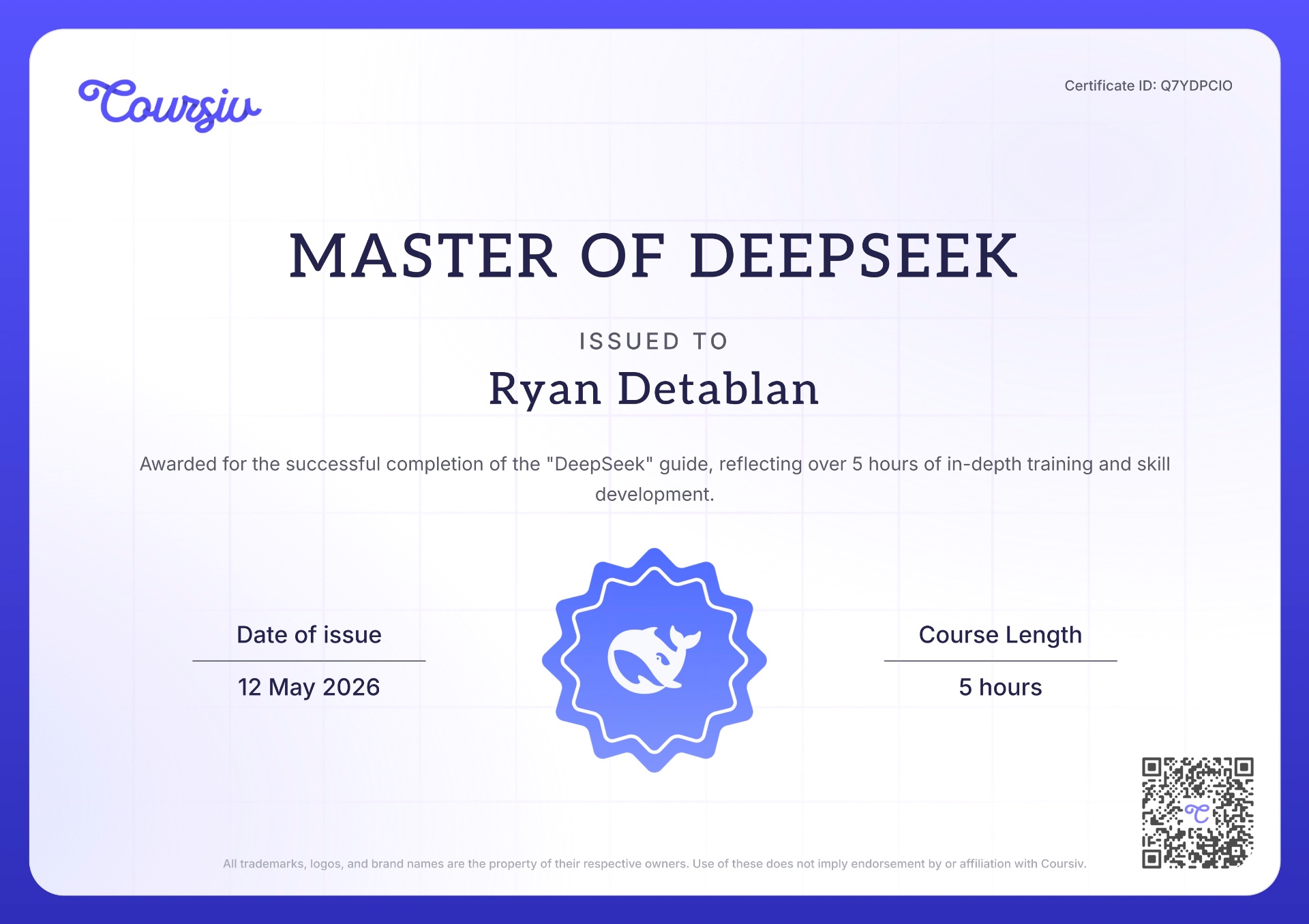 Master of Deepseek certification badge