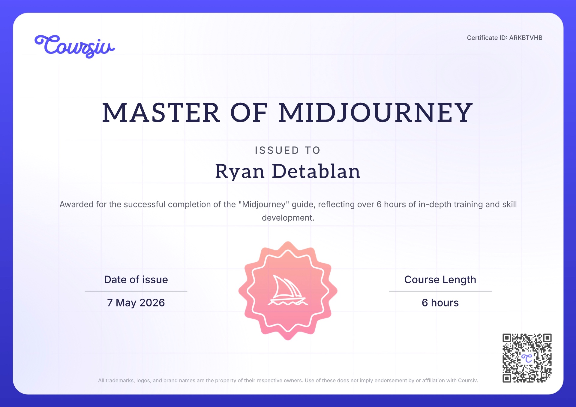 Master of MidJourney certification badge