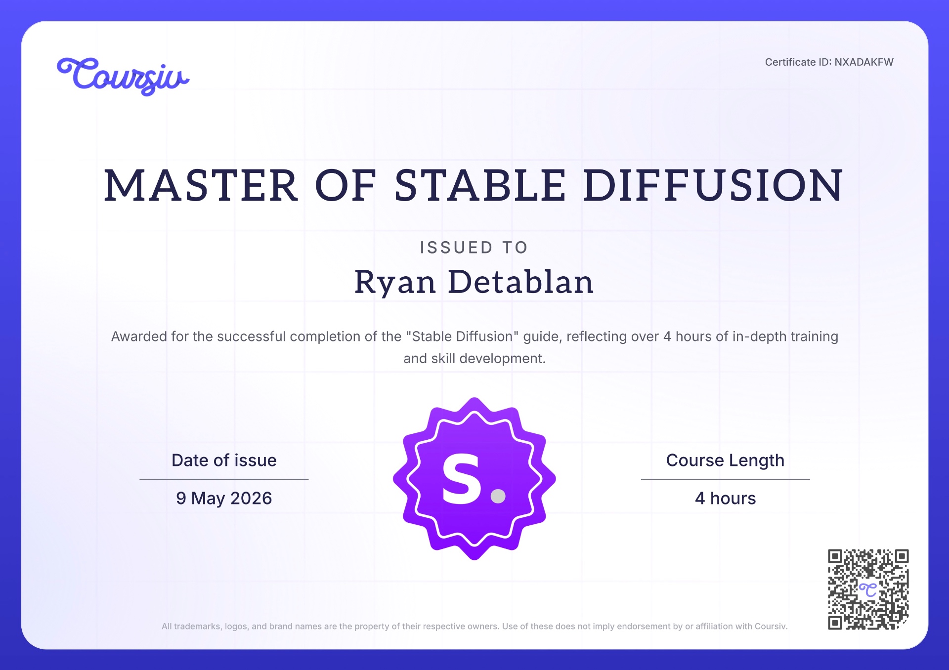 Master of Stable Diffusion certification badge