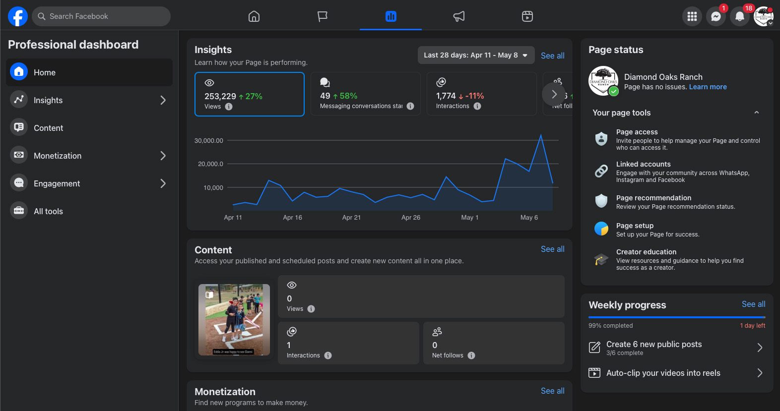 Diamond Oaks Ranch — Meta Growth Campaign — performance dashboard